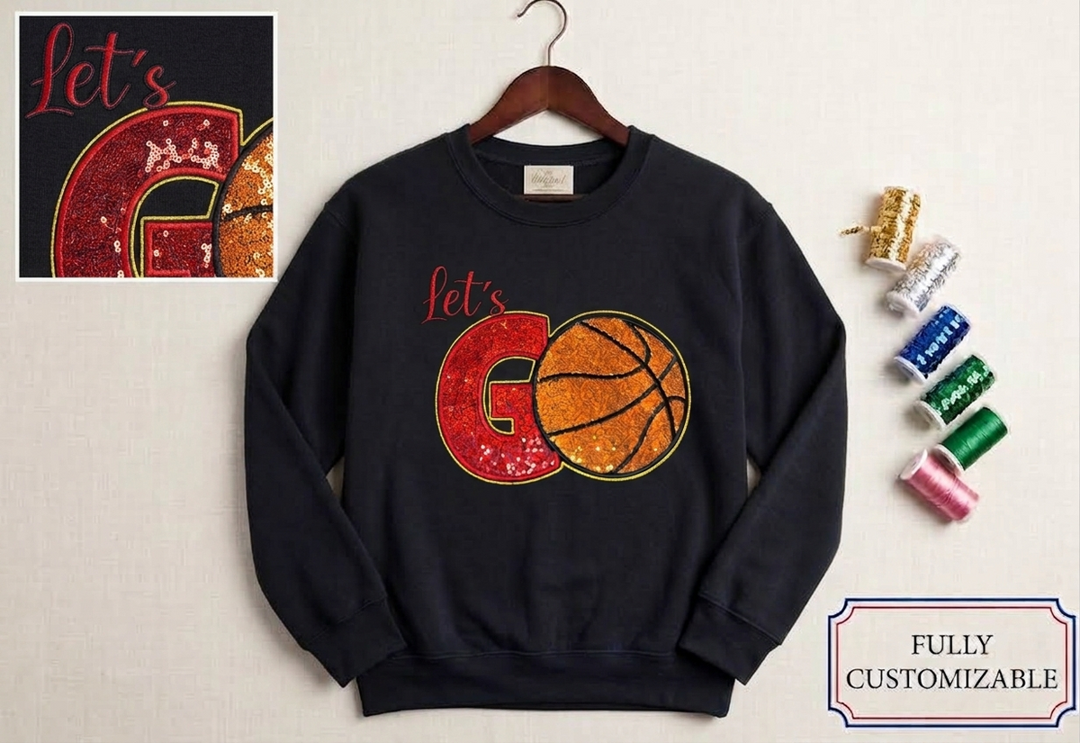 Premium Sequin "Let's Go" Basketball Crewneck