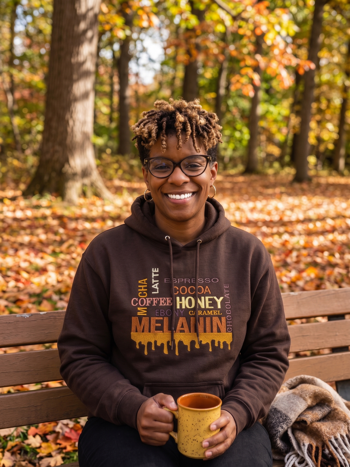 Melanin, Coffee & Cozy Vibes Embroidered Hoodie